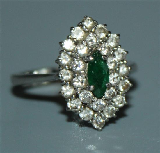 18ct white gold, diamond and emerald ring